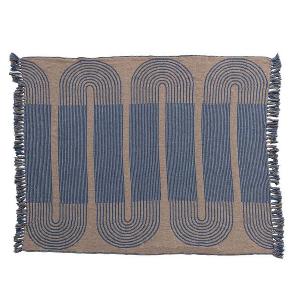 Storied Home Blue and Tan Cotton Throw Blanket, Blue & Tan