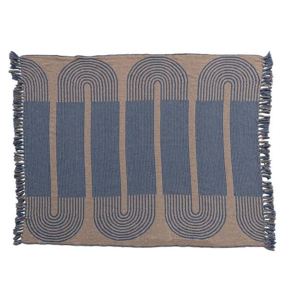 Storied Home Blue and Tan Cotton Throw Blanket