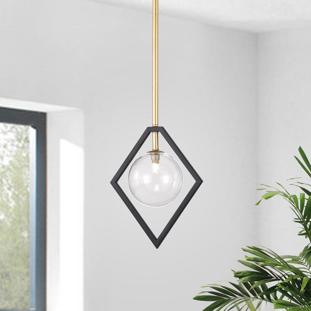 Fayres 10" Black and Gold Contemporary Glass Pendant Light