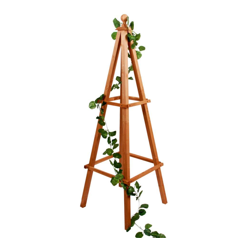 Medium Cypress Wood Obelisk Trellis with Ball Finial