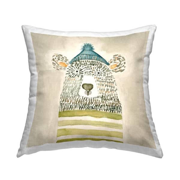 Abstract Bear in Hat Multi-Color Abstract Polyester 18 in. x 18 in. Throw Pillow