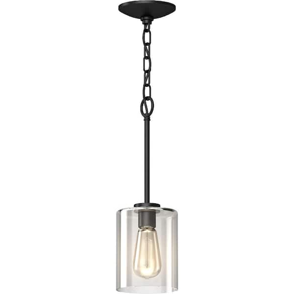 Volume Lighting 1-Light Black Indoor Shaded Mini Pendant with Clear Glass Cylindrical Shade