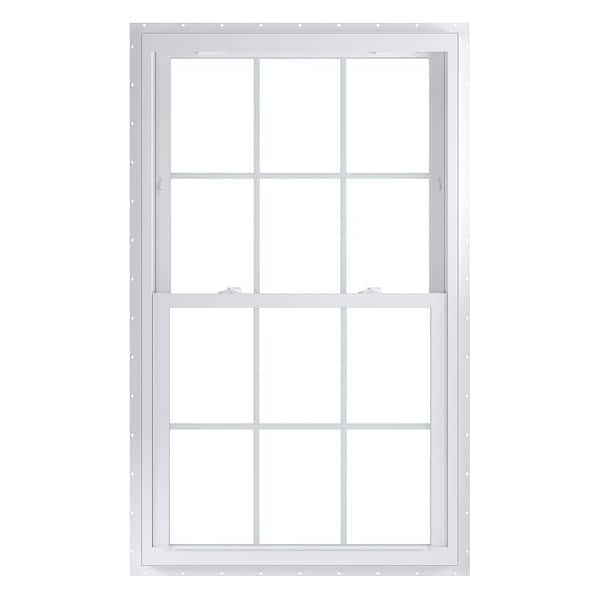 American Craftsman 35.75 in. x 60 in. 70 Series White Double Hung Low-E Argon PS Glass Vinyl Fin Window with Grids, Screen Incl