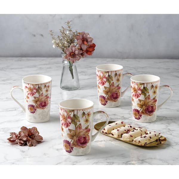Tall Rose Floral Coffee Mug (Set of 4) Lorren Home Trends