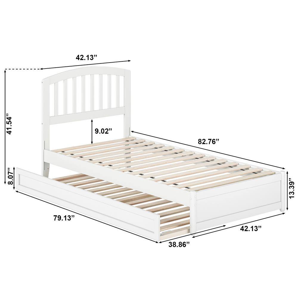 Lucia Twin XL White Wood Platform Bed with Trundle and Slatted Headboard