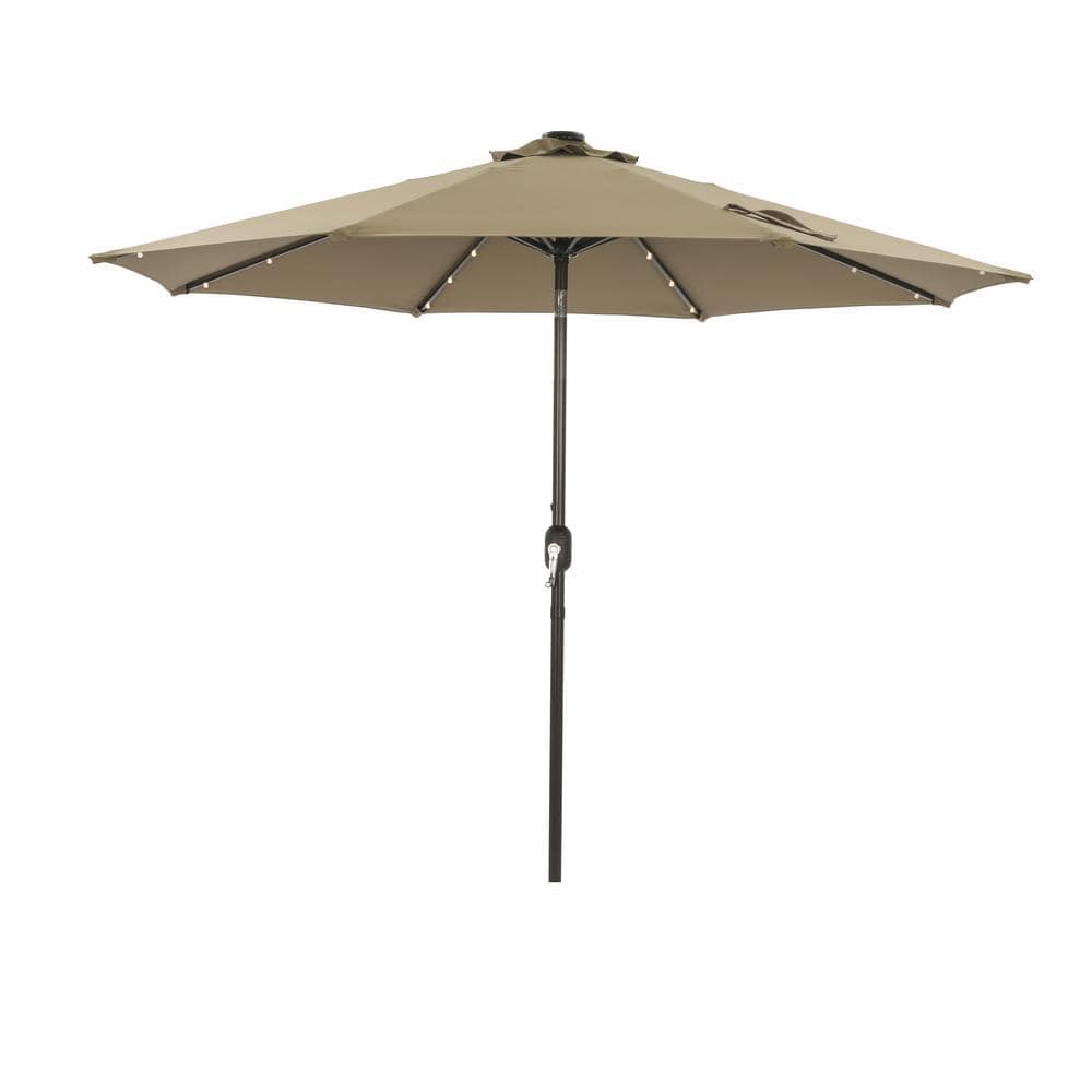 9 ft. Solution-Dyed Fabric Aluminum Market Patio Umbrella in Taupe with Sol