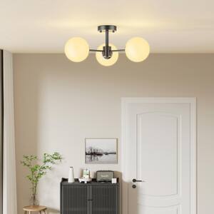 Raleigh 21 in. 3-Light Black Modern Minimalist Dimmable Semi- Flush Mount