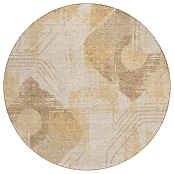 Chantille Machine Washable Indoor/Outdoor Abstract ACN3137 Wheat 8 ft. x 8 ft. Round Rug