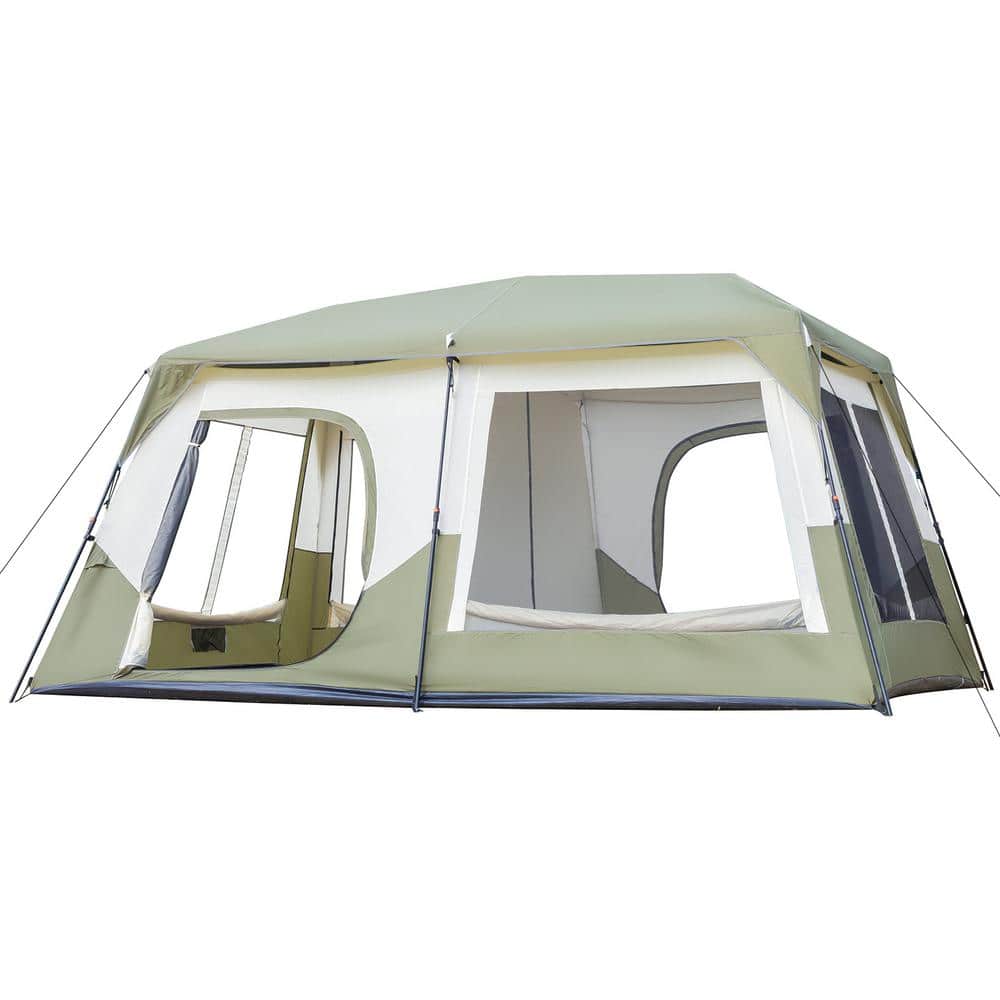 10-Person White and Green Camping Tent with Carry Bag