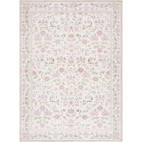 Thistle Pink Modern Floral 8 X 12  Area Rug