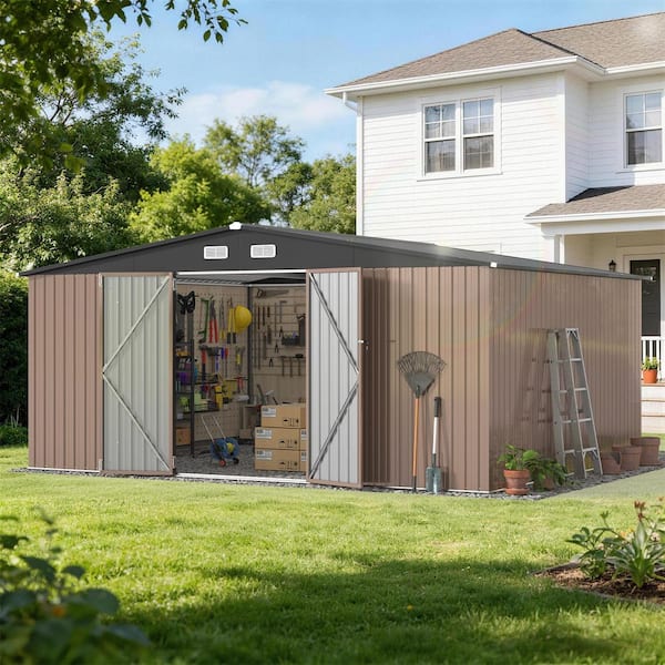 Sizzim 13.5 ft. W x 11.5 ft. D Outdoor Metal Shed with 4-Air Vents