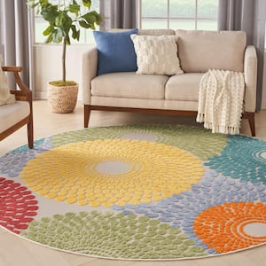 Aloha Multicolor 8 ft. x 8 ft. Medallion Contemporary Indoor/Outdoor Round Area Rug