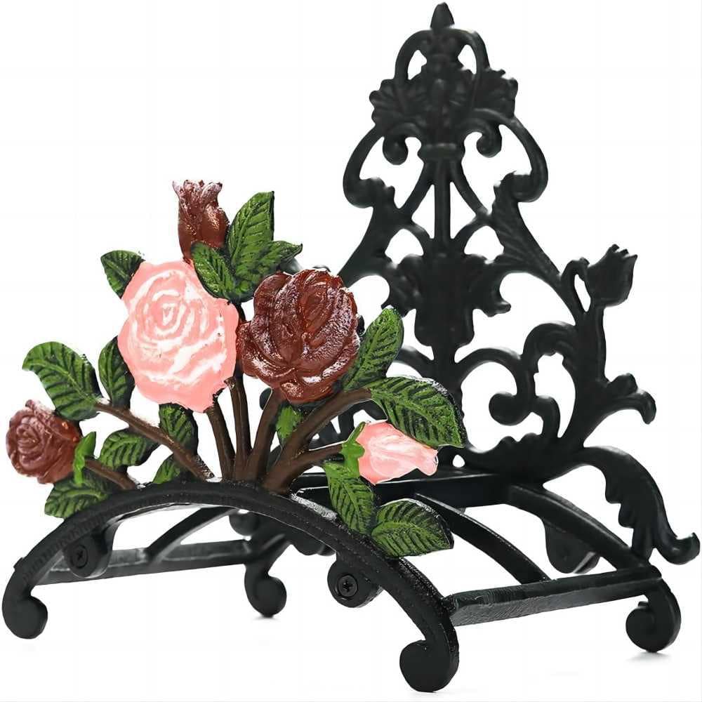 Cast Iron Heavy Duty Garden Hose Holder - Decorative Hand-Painted Peony Wal