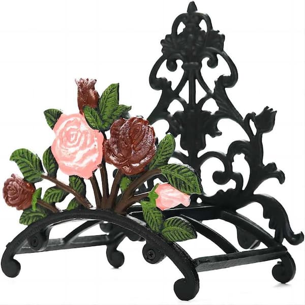 Cast Iron Heavy Duty Garden Hose Holder - Decorative Hand-Painted Peony Wall Mounted Water Hose Hanger