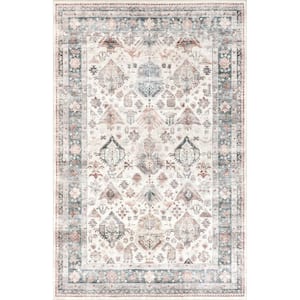 Bex Spill-Proof Machine Washable Ivory Multicolor 9 ft. x 12 ft. Persian Area Rug