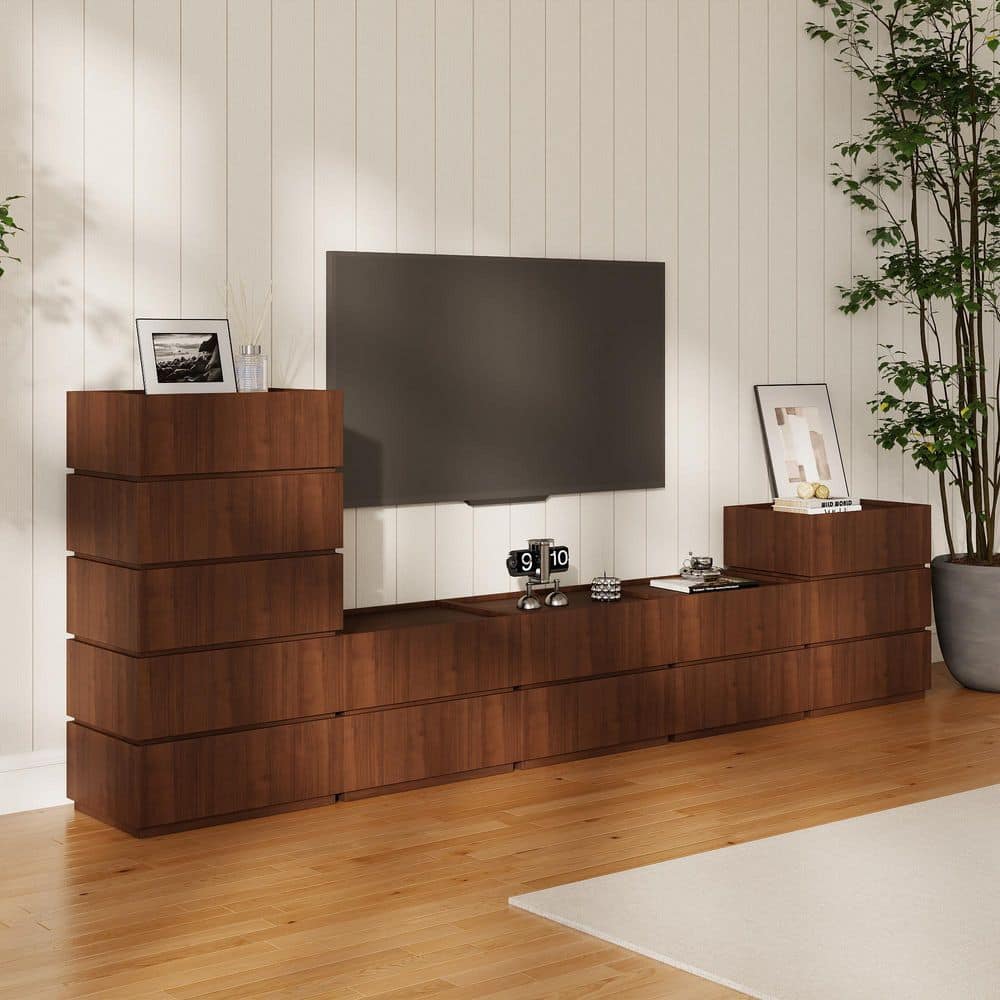 Magic Home Customizable Storage 118 in. Brown TV Stand Modular ...