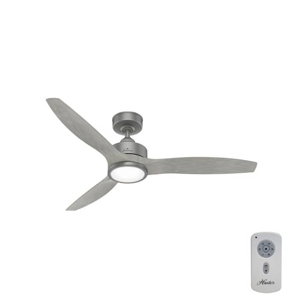 Hunter Park View 52 in. Integrated LED Indoor/Outdoor Matte Silver Ceiling Fan with Light Kit Remote