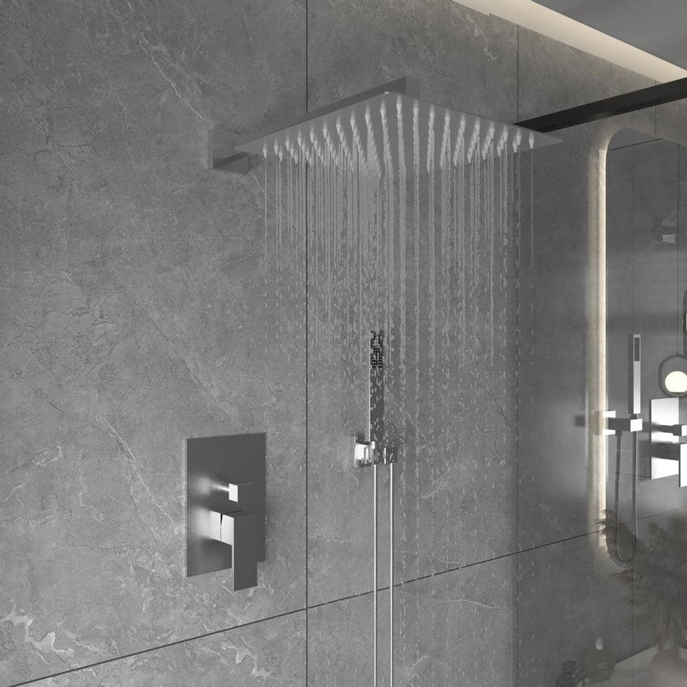 12-Inch Brushed Nickel Square Rain Shower System with Handheld