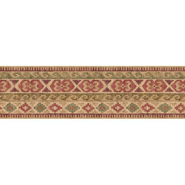 The Wallpaper Company 6.83 in. x 15 ft. Red and Green Earth Tone Navajo Indian Tapestry Border