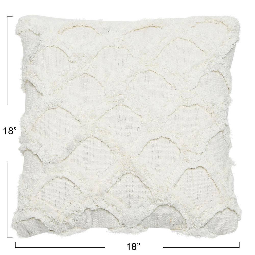 18" White Cotton Polyester Square Throw Pillow with Scallop Pattern