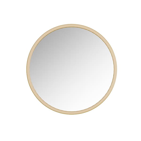 A&E Halcyon 24 in. W x 24 in. H Medium Round Metal Framed Wall Bathroom Vanity Mirror in Gold
