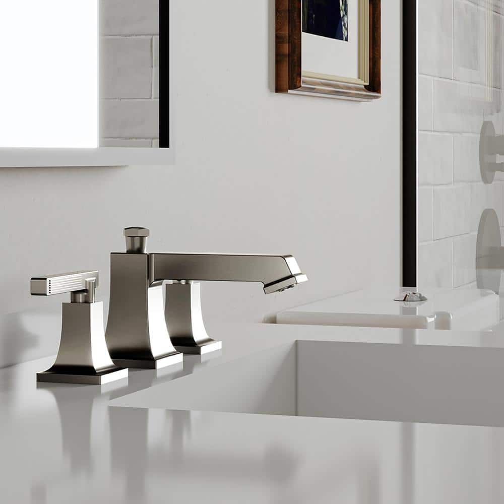 Brushed Nickel Widespread 2-Handle Bathroom Faucet with Drain Assembly