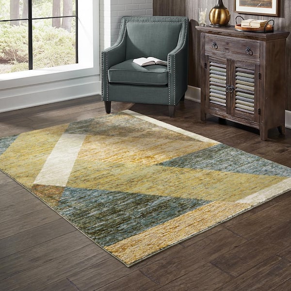 Saturn Gold/Blue 9 ft. x 12 ft. Geometric Polypropylene-Nylon Blend Indoor Area Rug