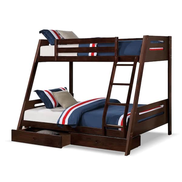 Haulton Dark Walnut Twin Over Full Bunk Bed with Underbed Drawers