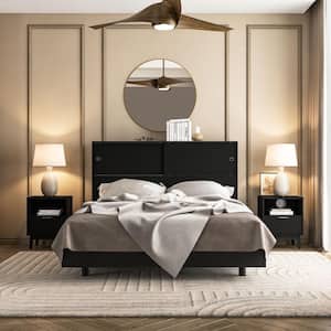 Victoria 3 -Piece Black Wood Queen Size Bedroom Set with 2 Nightstands