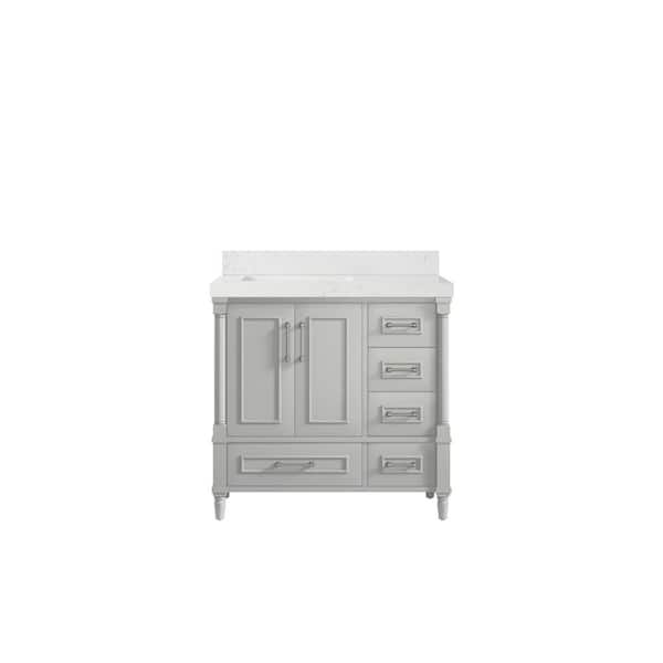 Willow Collections Hudson 36 in. W x 22 in. D x 36 in. H Left Offset Sink Bath Vanity in Coventry Gray with 2 in. Empira Quartz Top