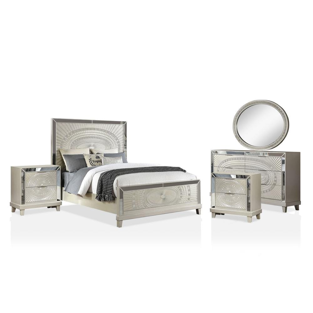 Frizel 5-Piece Champagne King Bedroom Set with Dresser/Mirror and 2-nightstands -  Furniture of America, IDF-7157EK-NDM