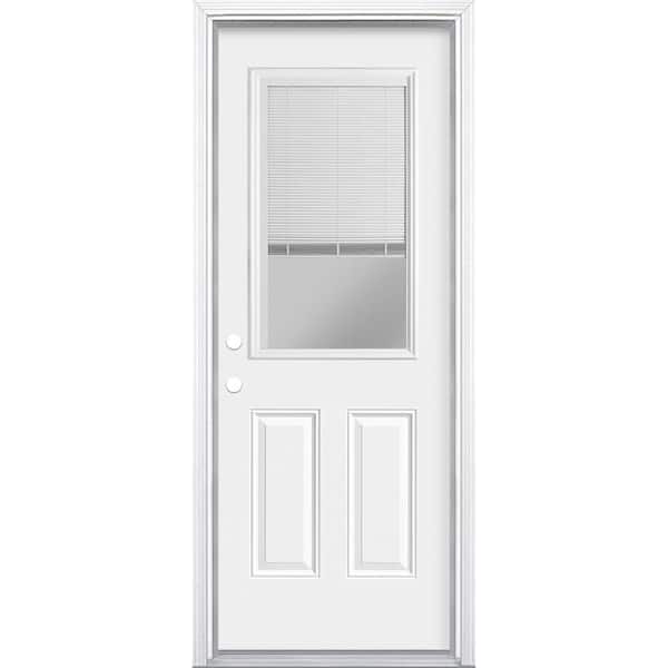 Masonite 30 in. x 80 in. Premium Right-Hand/Inswing 1/2-Lite Clear Glass Primed Steel Prehung Front Door with Miniblind