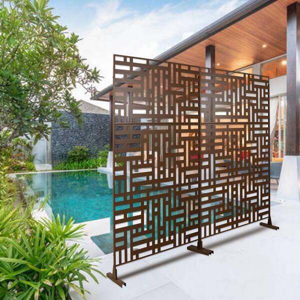 4 ft. x 6.3 ft. Brown Steel Outdoor Privacy Screen, Freestanding
