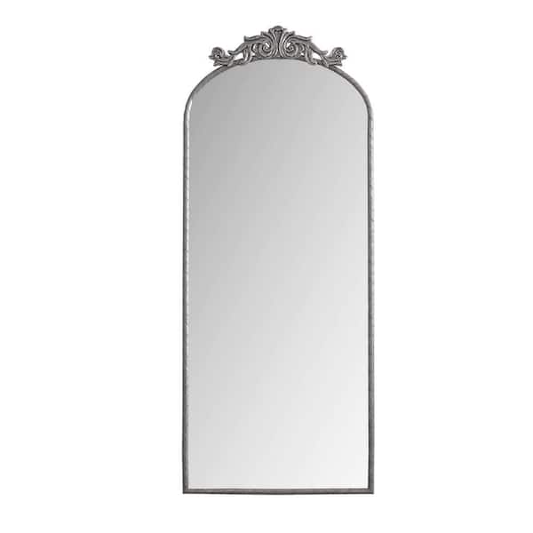 Antique Wall Mounted Silver 24 in. W x 58 in. H Arch Iron and MDF Full Length Mirror, Decorative Mirror, Dress Mirror