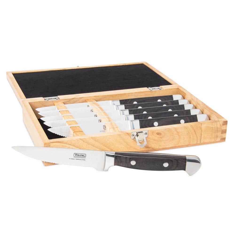 Viking Viking Steakhouse Pakka Wood 6-Piece Steak Knife Set with Wooden Box (Set of 6)