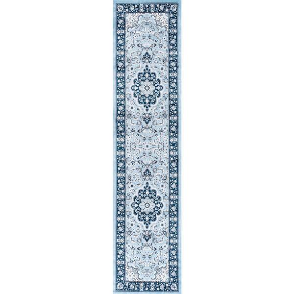 Palmette Modern Persian Floral Blue/Navy 2 ft. x 10 ft. Runner Rug