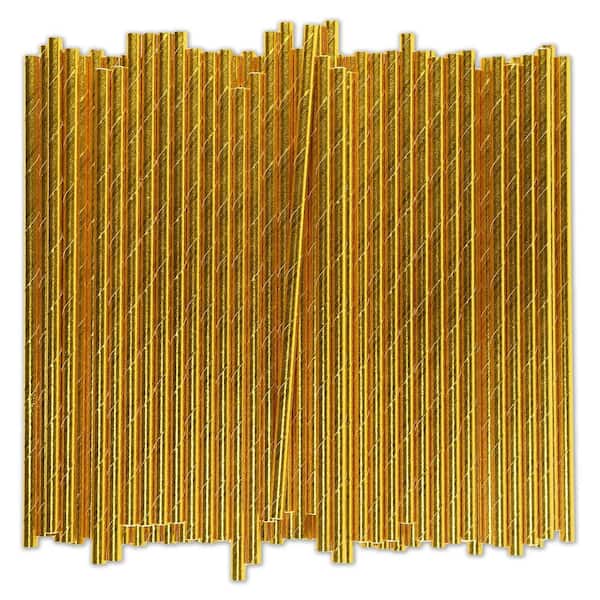 1000-Piece 7.75 in. x 0.24 in. Paper Straws, Disposable Drinking Straws Bulk for Cocktail, Bars, Restaurants, Gold