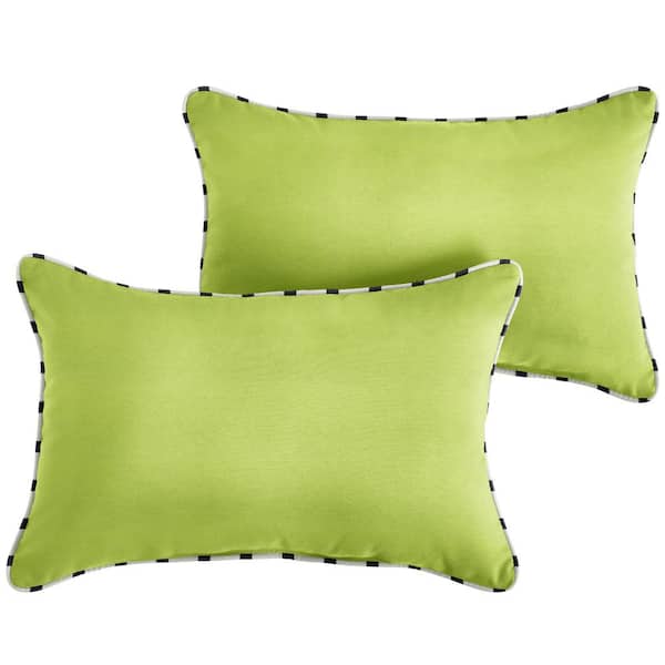 Sunbrella Macaw Green with Blue White Stripe Rectangular Outdoor Corded Lumbar Pillows (2-Pack)