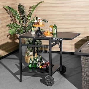 Double-Shelf Black Movable Dining Cart Table Multi-Functional Kitchen Worktable Outdoor