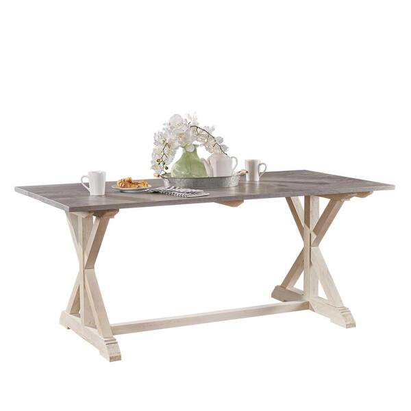 Noble House Karmen Rectangular Gray and White Mango Wood Dining Table