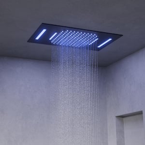 RGB LED Multiple 15-Spray Dual Ceiling Mount 23 in. x 15 in. Fixed & Handheld Shower Head 2.49GPM in Matte Black W\Valve