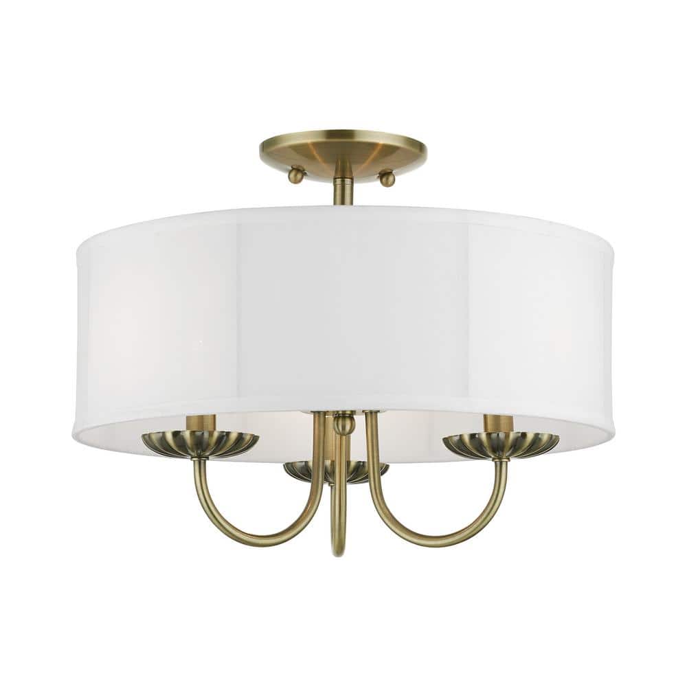 Brookdale Antique Brass 3-Light Semi-Flush Drum Shade Fixture