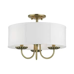 Brookdale 16 in. 3-Light Antique Brass Semi-Flush Mount