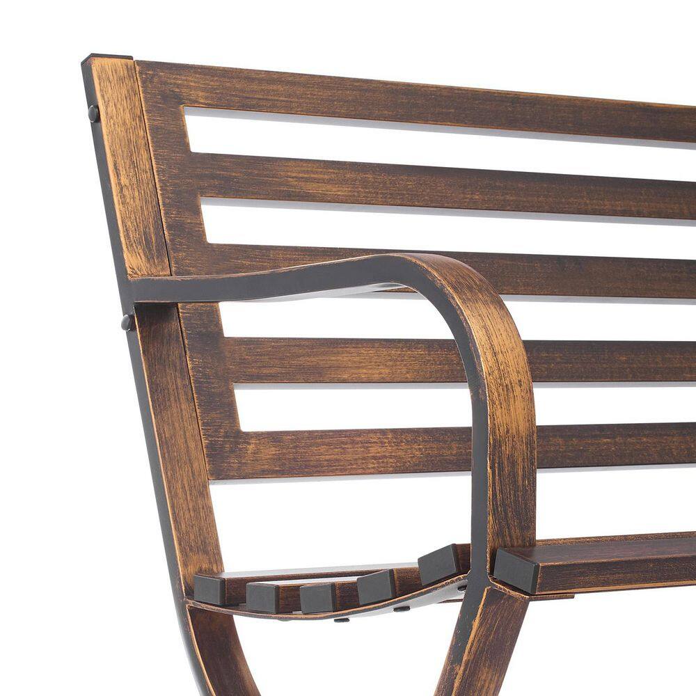 Close-up detail of the backrest and frame attachment on the bench.
