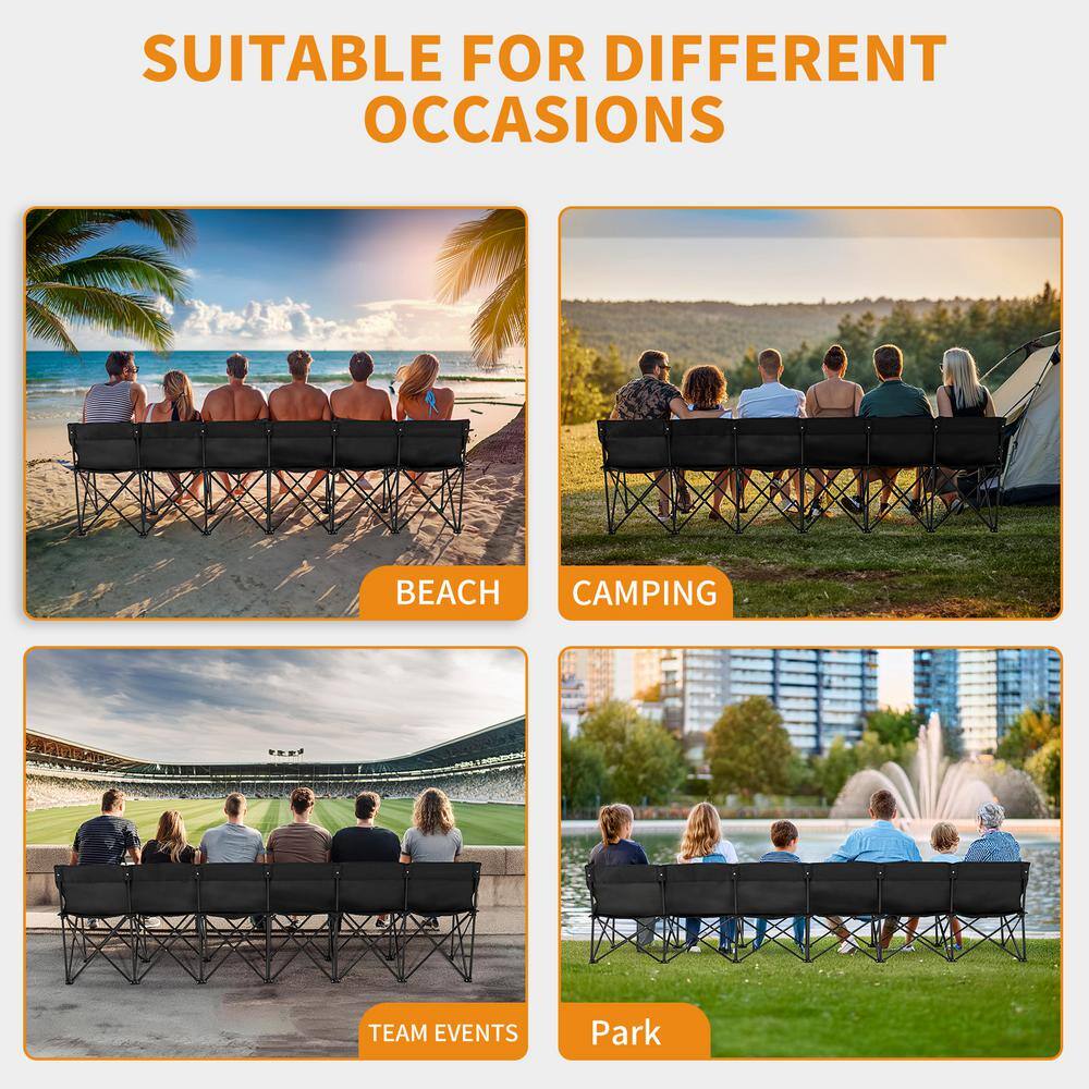 Noir 6-Seater Folding Outdoor Bench with Steel Frame