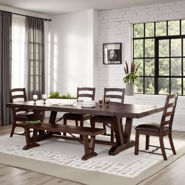 Flint Brown Wood 108 in. Trestle Dining Table Seats 12