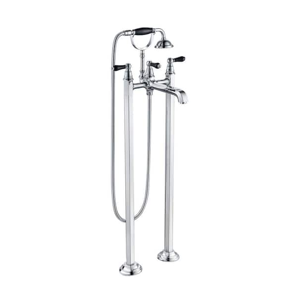 3-Handle Freestanding Floor Mount Claw Foot Tub Faucet with Hand Shower in Chrome Finish