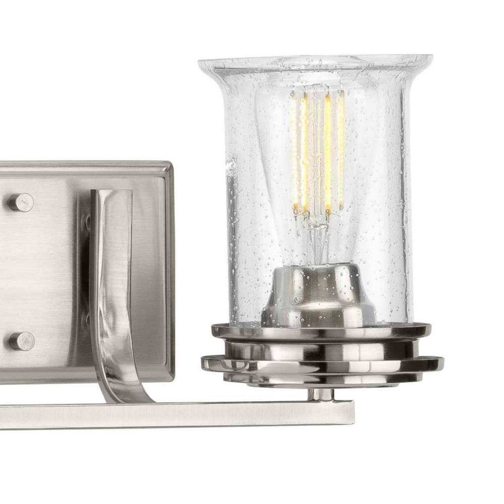 Winslett Brushed Nickel 2-Light Bath Vanity with Seeded Glass Shades