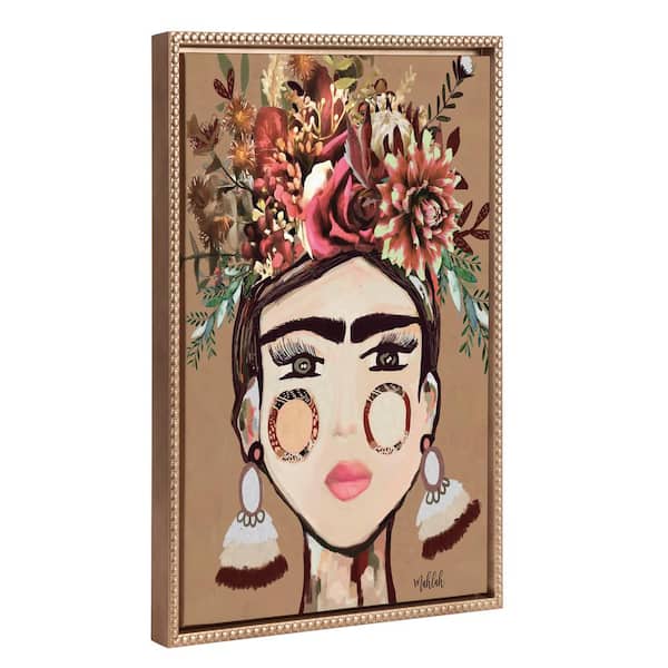 Kate and Laurel Modern Floral Female Portrait Framed Canvas Wall Art 1-Piece Gold Framed Canvas Art Print, 18 in. x 24 in.