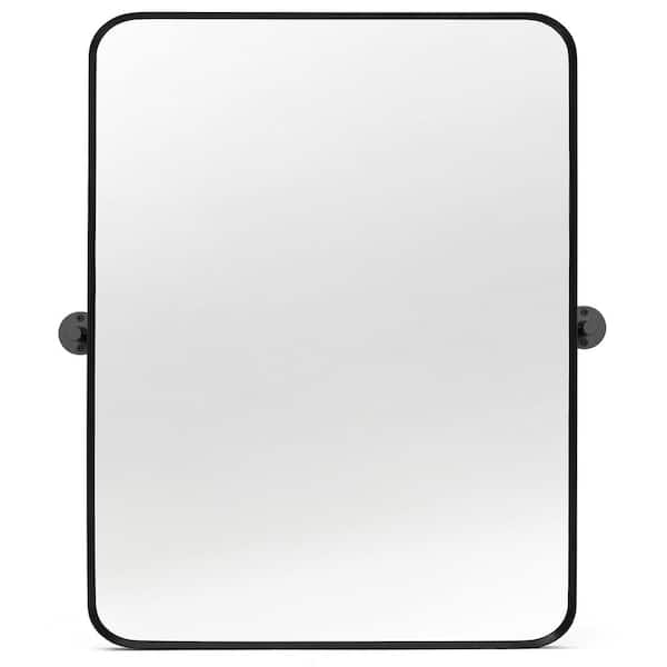 Afoxsos Black 28 in. W x 36 in. H Wall-Mounted Rectangle Aluminum Framed Mirror Tilting Vanity for Wall, Tempered Glass